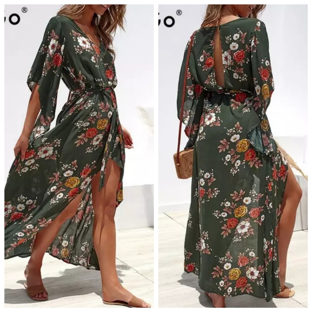 SALE! L LEFT! ποΈ Bohemian Front Wrap Floral Dress - Picture 6 of 12